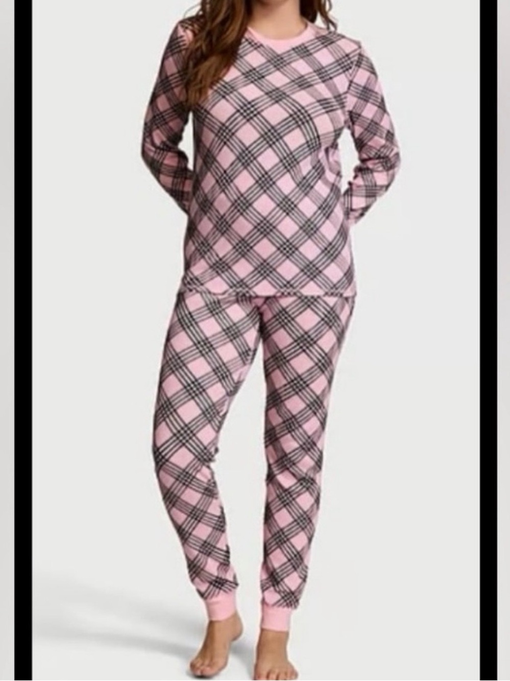 Victoria’s Secret Pink Plaid Thermal Pajama Set XL Long Christmas Sleepwear